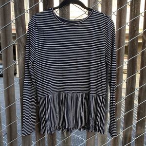 Old Navy Black and White Striped Long Sleeve Shirt with Peplum Waist